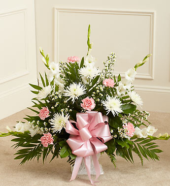 Tribute Pink &amp;amp; White Floor Basket Arrangement