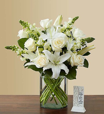 White Sympathy Bouquet with Memory Plaque