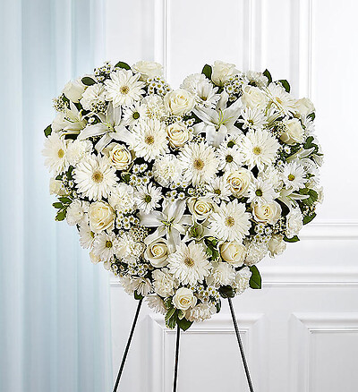 All White Mixed Flower Standing Heart Spray